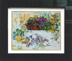 油絵 菅家令子 絵 絵画インテリア額付(黒) uF6-060210 静物画 果物