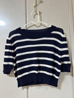 ★まとめ買い値引き対象★GRL ボーダー柄 クロップド丈 半袖ニットのサムネイル