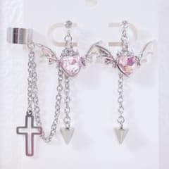 [777] Landmine-type mass-produced pink silver devil and lance earrings and ear cuffs