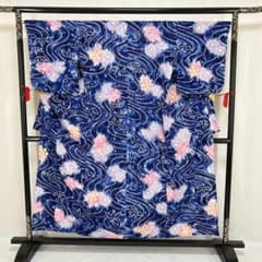 ゆりのはな　絞り浴衣　有松鳴海絞り　総絞り　浴衣　紺青/ピンク色系　綿　F402 ゆりのはな 絞り浴衣 有松鳴海絞り 総絞り 浴衣 紺青/ピンク色系 綿