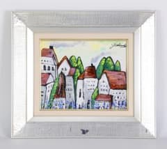 Yoshiko Shindo, "Quiet Town," canvas painting, framed, landscape painting, signed, fine art.