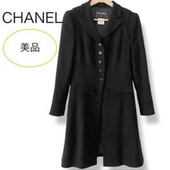 美品 CHANEL ココマーク ウール フレア ロングコート ブラック 40 M 