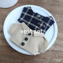 (288) [vest set] ネイビーチェック & ベージュトップスのサムネイル