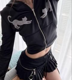 THEREDTHREAD leopard zip hoodie ラインストーンのサムネイル