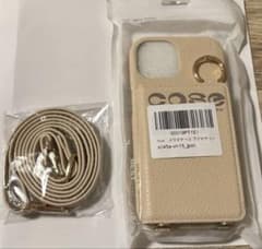 iPhone15용 케이스 숄더 첨부 카드 수납 미러 첨부 베이지