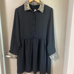 ZARA BASIC パイソン柄襟 長袖シャツ ブラックのサムネイル