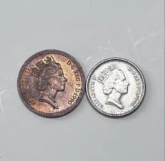イギリス硬貨 1990年 1ペニー 5ペンス 2枚セットのサムネイル