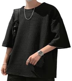 セットアップ 半袖シャツのみ ブラック M メンズ ワッフル 春 夏 秋 部屋着のサムネイル