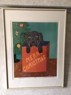 版画  大サイズ　スティーブンヒュー ネック　クリスマス　黒ラブラドール 版画 大サイズ スティーブンヒュー ネック クリスマス 黒