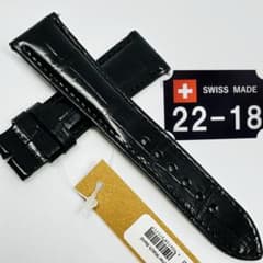 4228#22mm-18mmブラック★本物クロコダイルレザーベルト★スイス製 4228#22mm-18mmブラック☆本物クロコダイルレザーベルト☆スイス製