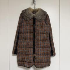 MARNI マルニ チェック柄 襟ファー付き 切替 ノーカラー ダウンコート 