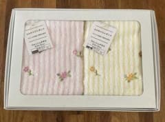 花柄刺繍ウォッシュタオルセット 2枚入り 約34×35cm 綿100のサムネイル