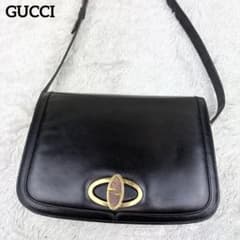 【美品】オールドグッチ オールレザー ターンロック ショルダーバッグ ブラック