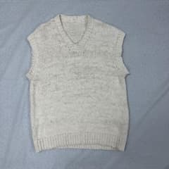 幻の糸】ガラ紡 コットン ニットベスト XL 生成り 40s赤十字 手紡ぎ風 