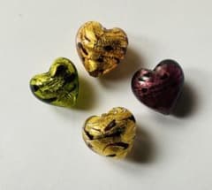 ベネチアンビーズ　ラクリマ涙　ハート金箔　4色4個セット15mmのサムネイル