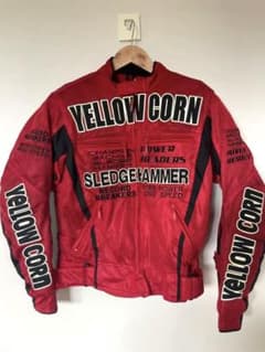 YELLOW CORN SLEDGE HAMMER ジャケット レッド Vintage 90s Yellow Corn NHRA Bikers Sledge Hammer Racing Team
