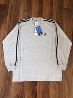 完全デッドストック】90s adidas ロンT 万国旗タグ グレー Oサイズ 