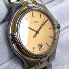 稼働 GUCCI 9040M デイト コンビ ゴールド文字盤 純正ブレス 腕時計