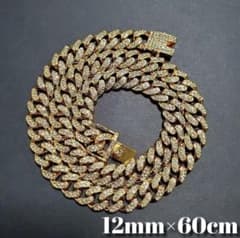 マイアミキューバンチェーンネックレス12mm60cm　喜平 ジルコニア　ゴールドのサムネイル