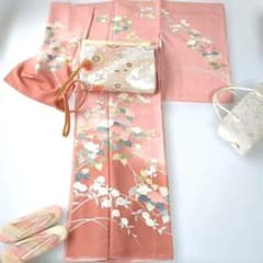 美品！ 友禅染 訪問着 フルセット 桃色 重ね衿付き！ 入卒式 結婚式 