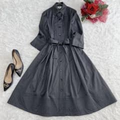 フォクシー シャツワンピース Aライン フレア ロング丈 ウエストリボン ベルト フォクシー シャツワンピース Aライン フレア ロング丈 ウエストリボン