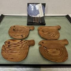 希少⭐️屋久杉 菓子皿 銘々皿 4枚セット 天然木 工芸品（黒文字・楊枝