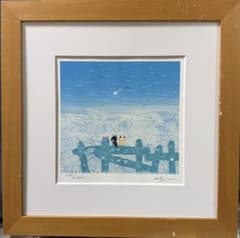 渡辺あきお ティータイム 420/S800 壁掛け リトグラフ アート 渡辺あきお 【海と2匹のネコ】真作 リトグラフ 限定685/s800 送料込み
