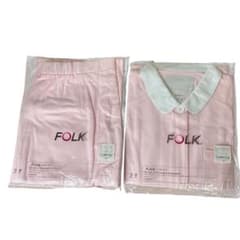 FOLK ナースウェア 上下セット　LL チュニック　看護　介護　受付　ピンク