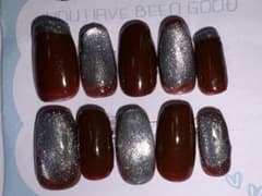 ブラウンブルーマグネットネイルチップ　秋冬