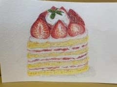 色鉛筆原画いちごたっぷりケーキのサムネイル
