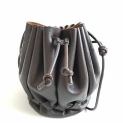 極美品 ヘリュー Molina 巾着 カーフレザー ショルダーバッグ ブラウン 