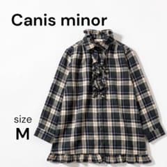 [Canis minor] 셔츠 긴 소매 버튼 롤업 프릴 체크 M