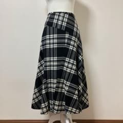 【新品】ヨークランド グレンチェック スカート 日本製 ヨークランド 毛100% ロングスカート ブラック チェック 冬