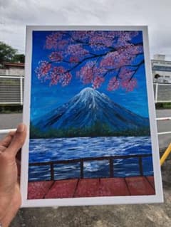 富士山と桜の風景画 キャンバスアート - メルカリ