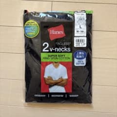 新品 Hanes VネックTシャツ 2枚組 ブラック Lのサムネイル