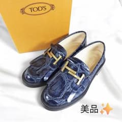最終特価！美品 TOD's ダブルT フリンジローファー 紺 34 約21cm 最終特価！美品 TOD's ダブルT フリンジローファー 紺 34 約21cm