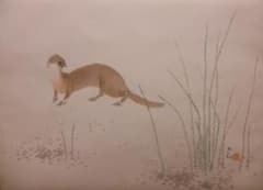 掛け軸 横山大観 作 『 鼬 』絹本 名品 複製 希少 軸装 茶道具 掛軸