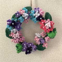 つまみ細工とちりめん細工のフラワーリース　※紫陽花と蛙のサムネイル