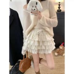 ミニスカート フリル ティアード レース ホワイトのサムネイル