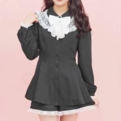 Secret honey レースヨークラッフルタイ長袖セットアップ 黒のサムネイル