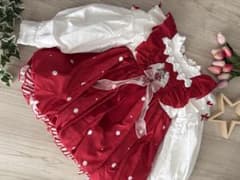 キッズロリータ ワンピース 赤 白 ドット柄 フリルのサムネイル