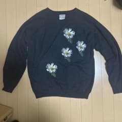 Hanes 花柄刺繍 トレーナー Lサイズ ダークブルーのサムネイル