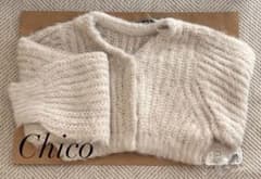 Chico ブローチ付シャギーモヘアVショートカーディガン アイボリーのサムネイル