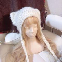 猫耳ボンネット 編み物 かぎ針編み ハンドメイド 猫耳ニット帽 耳当て