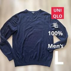 UNIQLO メンズ Vネックニット ネイビー Lサイズのサムネイル