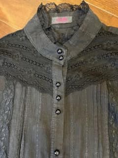 刺繍ブラウス　フリル　レース　シアー　長袖　黒のサムネイル