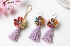 つまみ細工 ストラップ ピアス セット 和装　小物 アクセサリー　ハンドメイドのサムネイル