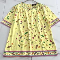 美品✨LEONARDレオナール コットン 半袖カットソー 総柄 黄色 トリム M