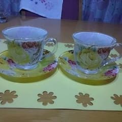 ガラス製ローズ柄おしゃれなペアーコーヒーカップのサムネイル