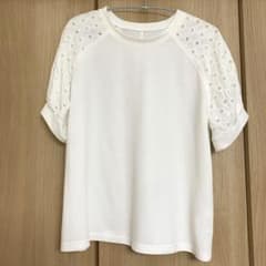［NOLLEY'S light］ レース切替 半袖Tシャツ ホワイト Fのサムネイル